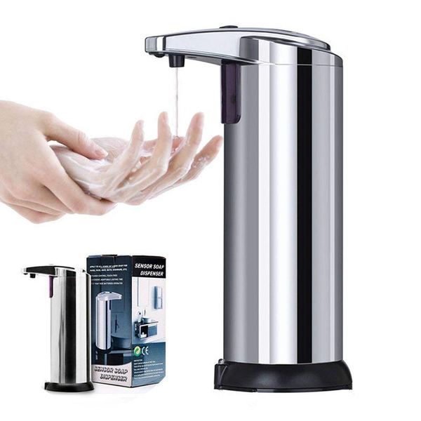 Distributeur automatique de savon à capteur 250ML, distributeurs portables de savons à capteurs infrarouges en acier inoxydable