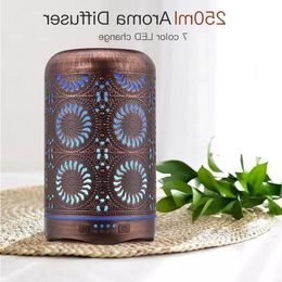 FreeShipping 250 ml Bronze Métal Air Accueil Humidificateur Aromathérapie Diffuseur Huile Essentielle Fogger Mist Maker 7 Couleur Veilleuse Opmtt