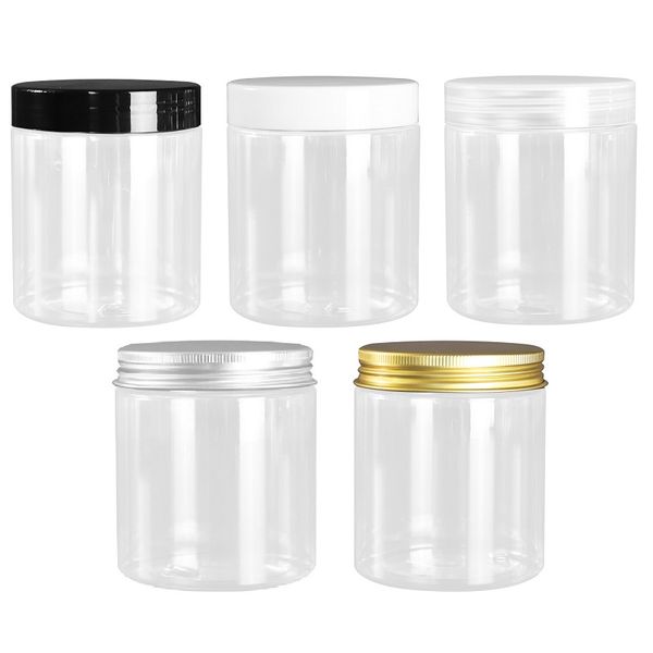 250 ML Diámetro 68 MM Embalaje vacío Botella de plástico Tarro de crema transparente Oro Plata Negro Cubierta blanca transparente Recipiente de embalaje recargable portátil Cosmético