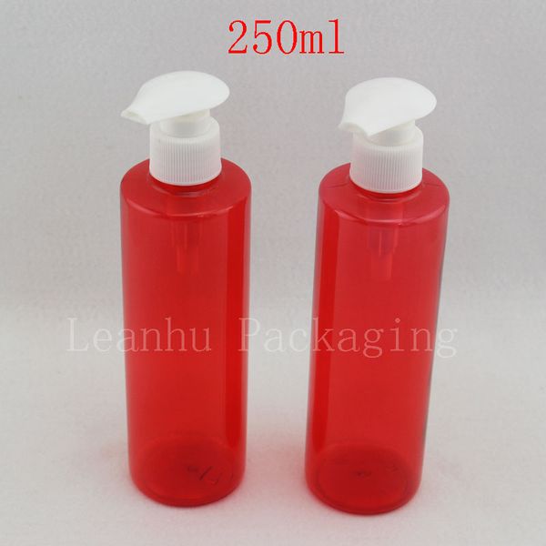 Récipient de bouteilles en plastique de pompe à crème de lotion rouge vide de 250 ml, bouteilles de distributeur de savon liquide de shampooing de 250 cc, emballage cosmétique