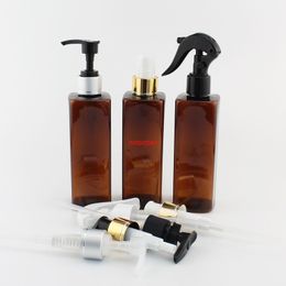 Garrafas plásticas marrons quadradas vazias de 250ml com bomba de spray, garrafa âmbar para animais de estimação, creme, shampoo, recipientes 25 peças/lote, pedido por favor