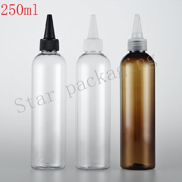 250 ml X 20 transparent/marron bouche pointue bouchon supérieur contenants de bouteilles en plastique, bricolage peinture bouteilles en plastique vides bouteille de confiture