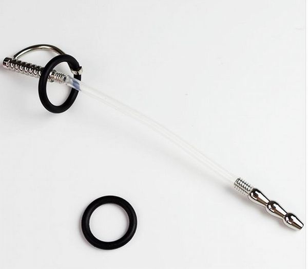 Tubo uretral conectado con manguera de silicona de acero inoxidable de 250mm, tapón para el pene, sonidos de uretra, juguete sexual, dispositivo de castidad de estiramiento