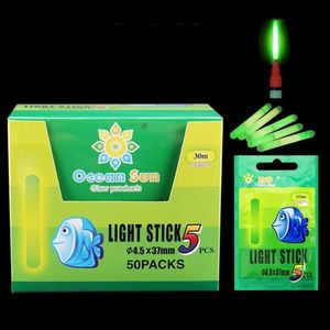 250 Uds 50 bolsas 4537mm3025mm barras de luz de pesca químicas herramientas de alarma de cebo de pescado fluorescente brillante 231229