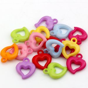 250 stks kleurrijke acryl plastic hart charme hanger voor sieraden maken, bevindingen armband ketting DIY accessoires 15x19mm