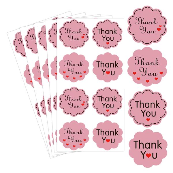 250 pièces étiquettes de remerciement en forme de fleur rose 1,5 pouces étiquette cadeau adhésive coeur rouge enveloppe emballage cadeau papeterie autocollants 240304