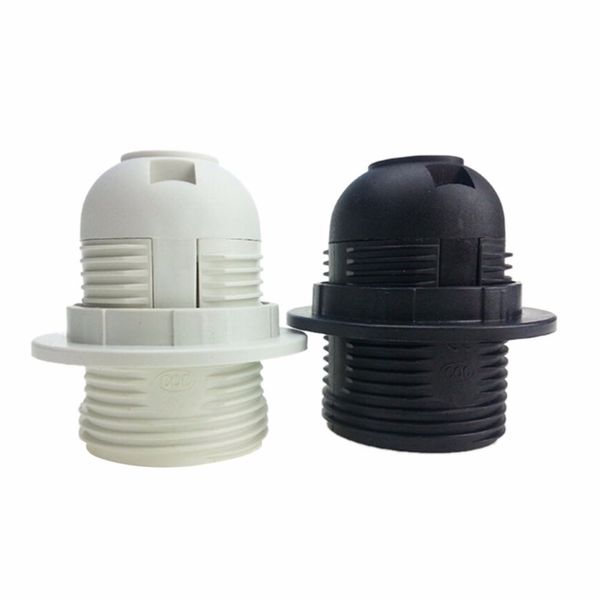 Portalámparas de 250V 4A E27, Base de bombilla, tornillo completo de plástico, colgante, anillo de pantalla para bombilla LED E27, blanco y negro