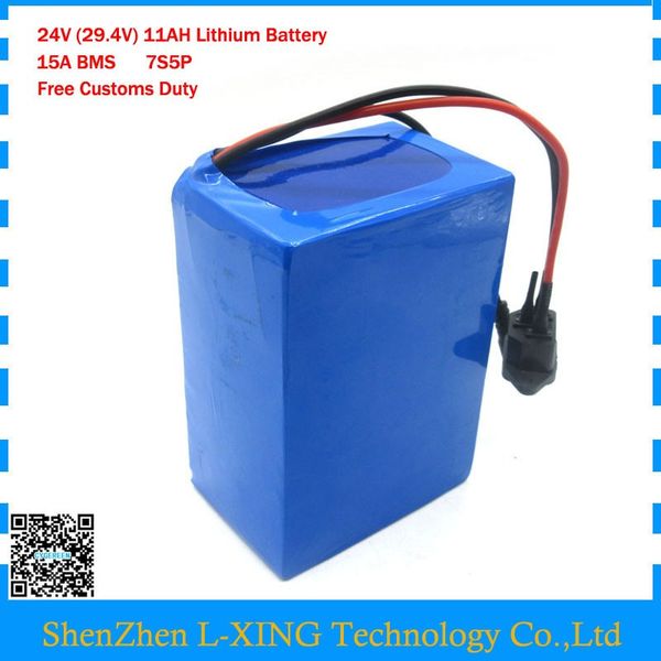 Batterie 250W 24V 11AH Batterie 24V 7S5P Batterie lithium-ion 350W 24 V 11ah avec chargeur 2A Livraison gratuite Frais de douane gratuits