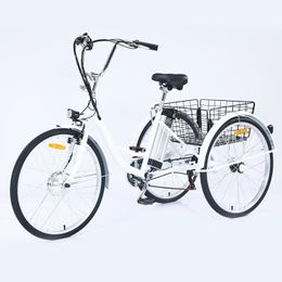 250W Tricycle électrique de 26 "pour adultes Trike 3 roues Bicycle adulte + panier blanc US