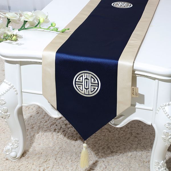 250x33 cm broderie chanceux ethnique damassé nappe chemin chinois décoration soie tissu table à manger tissu rectangle tapis de table tampons