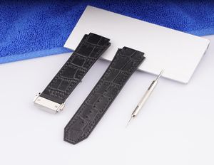2519mm echte koe lederen rubberen horlogeband zilvergouden clasp zwart voor hub -band voor big knal riem horlogeband met gereedschap9104469