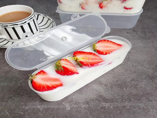 Envío Gratis, caja de helado de 251ML, caja de plástico transparente larga para Mousse, pasteles, queso, cajas de soporte para tartas