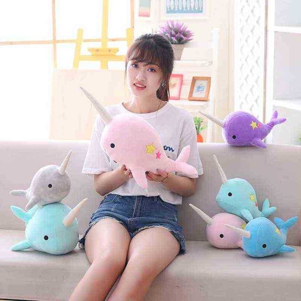 2535Cm Belle Narwhale Baleine Double Étoile Poupée En Peluche Jouet Doux Animal Océan Mer Câlins Pour ldren Cadeau De Noël J220729