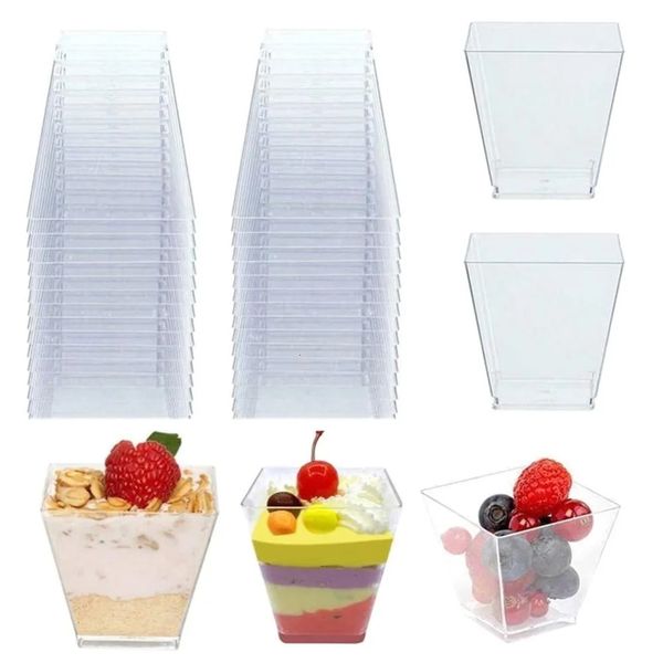 2550100 pièces 60ML jetables en plastique Dessert tasses anniversaire Transparent fête glace tasse maison noël fourni 240122