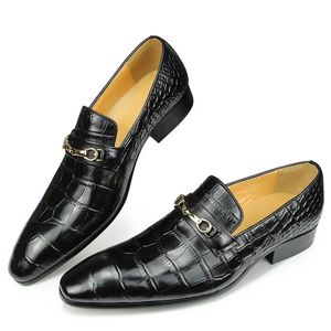 256 Metal Buckle High Loafers Qualité pour hommes chaussures habillées Party Business Shoe Formal Black Genuine Great Cuir 231208 Mal 385