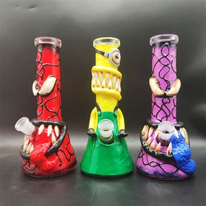 25CM 10 pulgadas Handy Bong Glass Bong Water Pipe 3D Red Blue Yellow Monsters 5MM Espesor Glass Bongs Vaso grueso Fumar Bubbler Dab Rig