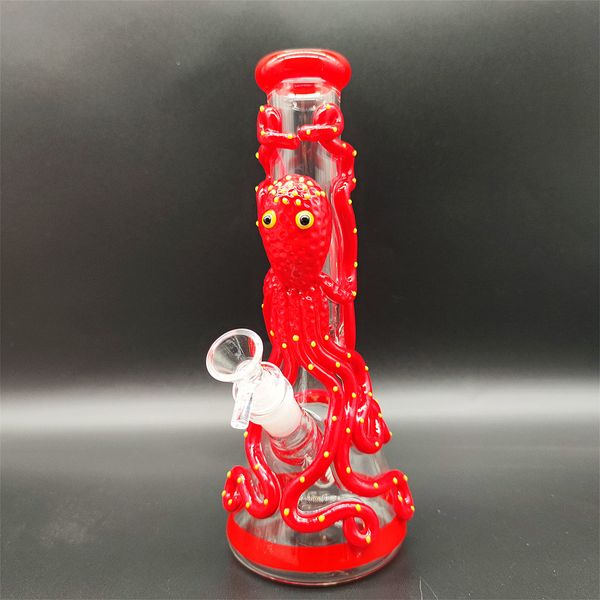 25 CM 10 pulgadas Handy Bong Glass Bong Water Pipe 3D Red Octopus Bongs de vidrio de Halloween Vaso grueso Fumar Bubbler Dab Rig