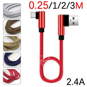 Câbles de charge rapide de 25cm, 2,4 a, type c, câble de données pour téléphone portable, micro USB, double coude, coude à 90 degrés