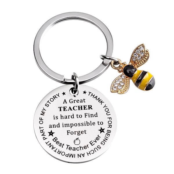 25cm 30cm En Acier Inoxydable Jour De L'enseignant Porte-clés Un Grand Maître Petite Abeille Porte-clés Pendentif Petit Cadeau Accessoires Sac Décoration