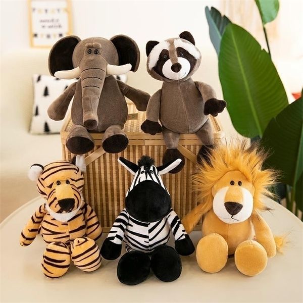 25 cm 35 cm Super lindos juguetes de peluche para niños durmiendo compañero animales de la selva muñecas elefante perro tigre león jirafa mapache mono 220815