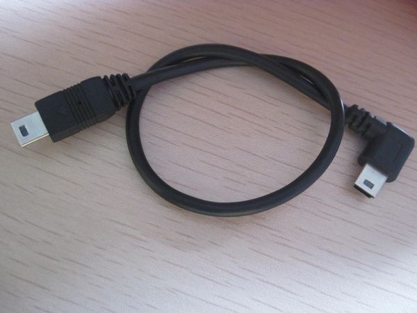 Cable de datos de extensión Mini USB B macho a macho, 25cm/9,8 pulgadas, 90 grados, dirección en ángulo recto