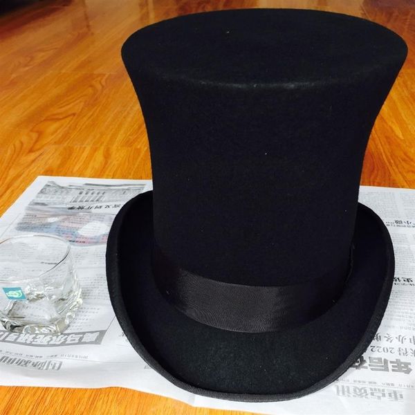 25 cm 9 pouces chapeau haut de forme extra haut Steampunk chapelier fou victorien vintage laine traditionnelle Fedora chapellerie magicien Topper chapeau D19011222O
