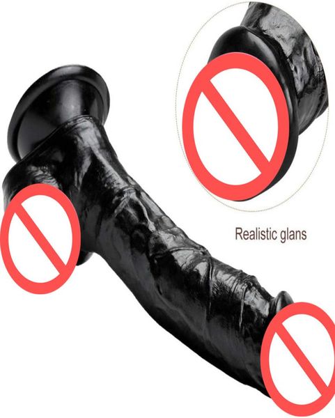 25 cm Dildos réalistes noirs énormes Butt anal géant avec un vagin de ventoux gspot soft pénis sex jouet big gode pour les femmes sex-shop6865005