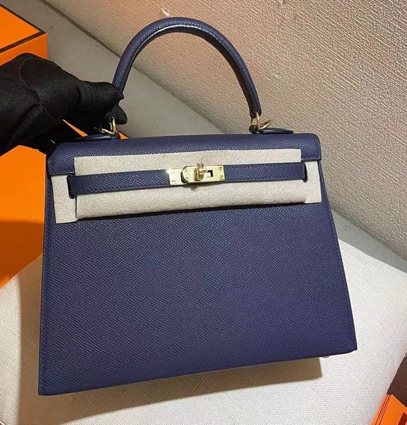 Brands de marque de 25 cm Sac à main de luxe Dark Navy Sac à épaule noir Epsom Leather Coux faits à la main Orange etc Couleurs de gros prix