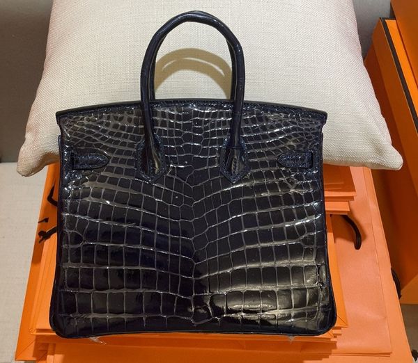 Sac de bacs de marque 25 cm sac à main de luxe réel cuir de crocodile Shinny entièrement fait à la main