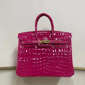 25 cm merk Tote echte shinny crocodile handtas ontwerp handtas volledig handgemaakte stiksel zwart fuchsia kleur groothandelsprijs snelle levering