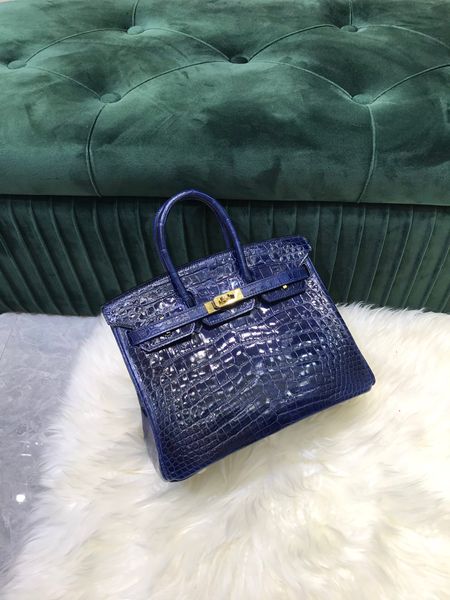 25 cm de marque Tote Real Shinny Crocodile Handsbag Purse Luxury Coux entièrement faits à la main avec ligne de cire Blue Yelow Orange Couleurs de gros prix