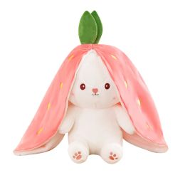 25 cm mignon Transforment Strawberry Rabbit Doll Plux Toy Carrot Rabbit Small Fruit Doll Bunny Farmed Animal Patung Dolls Toys Cadeaux