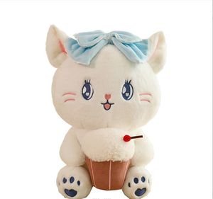 25 cm mode mignon chat avec crème glacée blanc en peluche jouet Kawaii PP coton en peluche en peluche dormir oreiller Festival cadeau poupée enfants jouets