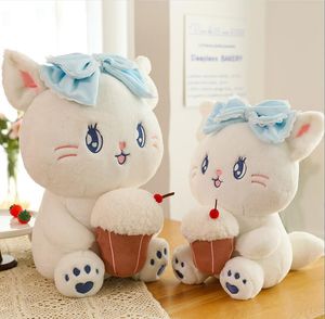 25 cm mode kawaii chat blanc avec crème glacée en peluche moelleux en peluche poupée Festival cadeau poupée jouets de couchage