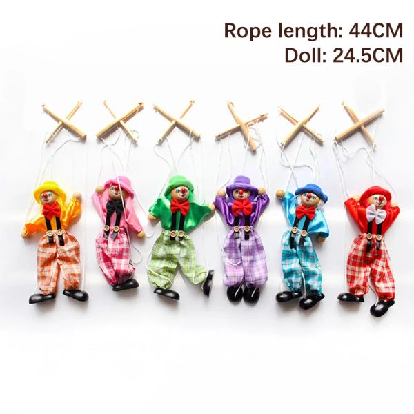 25 cm drôle coloré tirer chaîne marionnette Clown en bois marionnette artisanat jouet activité conjointe poupée enfants enfants cadeaux 0304