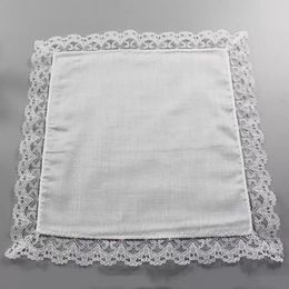 Mouchoir de tête en dentelle blanche de 25cm, mouchoir fin 100% coton, serviette pour femme, cadeau de mariage, décoration de fête, serviette en tissu, bricolage, blanc uni