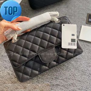 25 cm Bolsos de hombro de alta calidad para mujer Diseñador Moda Negro Oro Plata Cadena Totes Bolsos Bolsos Clásicos de lujo Bolso cruzado Cuero genuino brillante Luxur