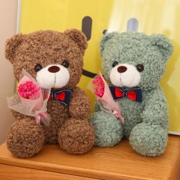 25 cm Kawaii Hug Bouquet Teddy Bear Plush speelgoed Gevuld met Super Soft Bow Tie Bear Kindervriendin Kids Baby Kerstcadeau