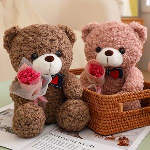 25 cm Kawaii Hug Bouquet Teddy Bear Plush Toy Gevulde Super Soft Bow Tie Childrens Doll Vriendin Kids Baby Kerstcadeau 240329