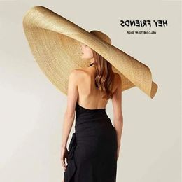 25 cm Chapeaux de plage surdimensionnés pour femmes grand grand chapeau de paille de bord uv dame pliable d'été floppy soleil wholesale240409