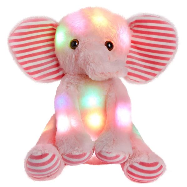 25 cm rose éléphant lumineux jouets en peluche cadeaux d'anniversaire LED lumière lueur animaux en peluche pour les filles enfants dormir jouet oreiller 240116