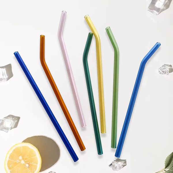 Pailles en verre réutilisables de 25cm, pailles à boire en verre Borosilicate écologique, claires, colorées, droites et incurvées pour le lait, le jus de Cocktail, HOT2013