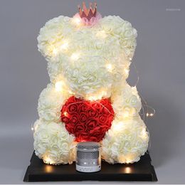 Couronnes De Fleurs Décoratives 25cm Rose Ours En Peluche Fleur En Mousse Artificielle Avec Led Lumière Année Saint Valentin Cadeaux De Noël Boîte Maison De Mariage Dec