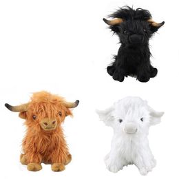Juguetes de peluche de vaca de las Tierras Altas escocesas de 25cm, muñecos de animales de peluche vívidos, marrón, blanco, negro, azul, regalo para niños