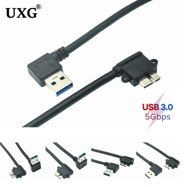 25 cm USB 3.0 hacia abajo hacia abajo a la derecha izquierda en ángulo a un macho a micro B, adaptador corto macho AM/ Cable de cable Micro B para HDD móvil