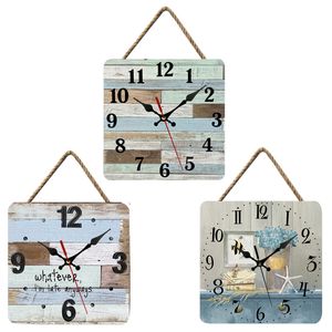 25CM horloges murales horloge en bois muet Vintage Style rétro carré rustique ferme porté montre suspendue romaine décor à la maison