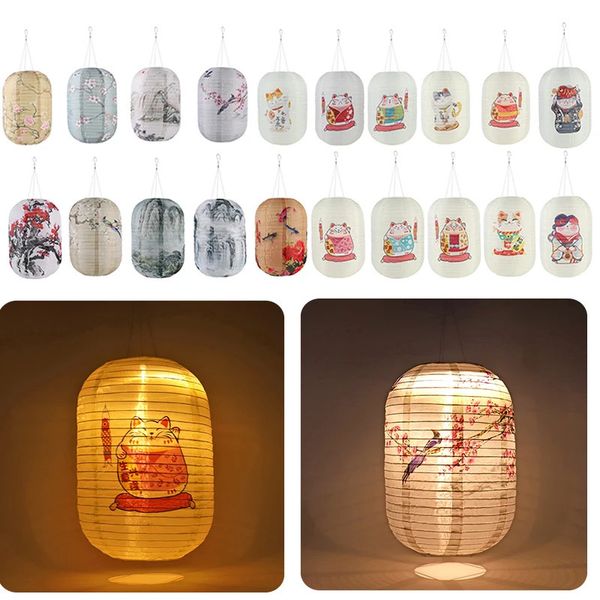 25 cm étanche lanternes solaires LED tissu en nylon chinois japonais lampe suspendue en plein air jardin de mariage fête de vacances décor 240323