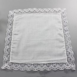 25 cm wit kanten dunne zakdoek 100% katoenen handdoek vrouw bruiloft cadeau feest decoratie doek servet diy blanke zakdoek th0018