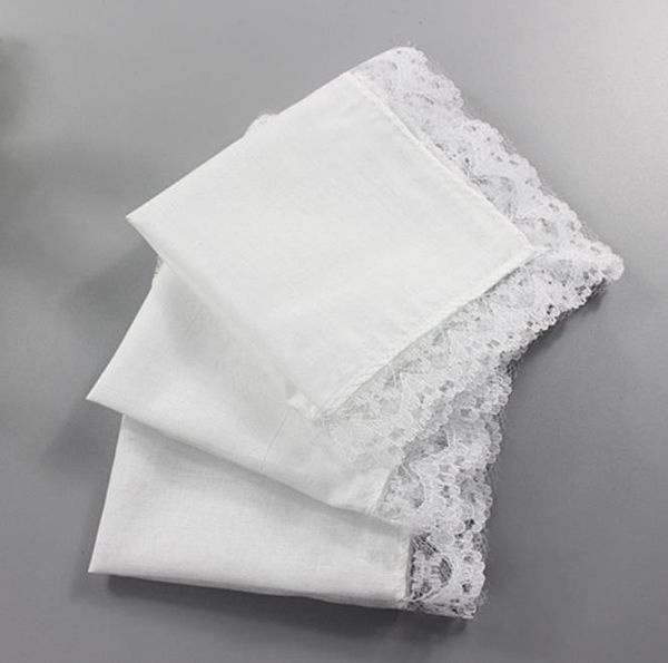 25 cm de encaje blanco pañuelo fino 100% toalla de algodón mujer regalo de boda decoración del partido servilleta de tela DIY pañuelo de mano en blanco liso SN5342
