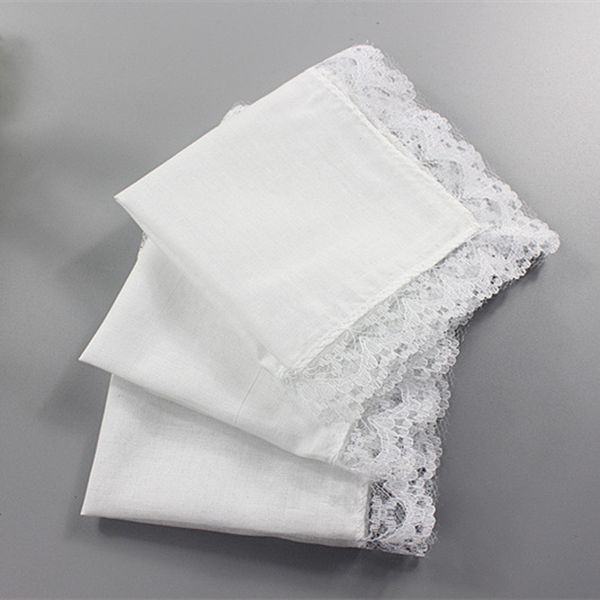 Pañuelo fino de encaje blanco de 25 cm, toalla 100% de algodón para mujer, regalo de boda, decoración de fiesta, servilleta de tela DIY, pañuelo liso en blanco, Panuelo De Algodon